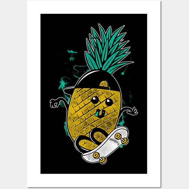 Pineapple Skateboarding Wall Art by quilimo